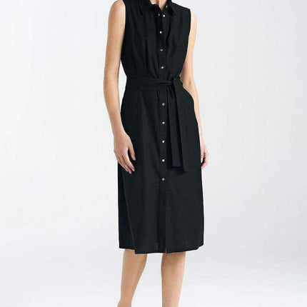 Elegant Sleeveless Midi Shirt Dress With Snap Fastening