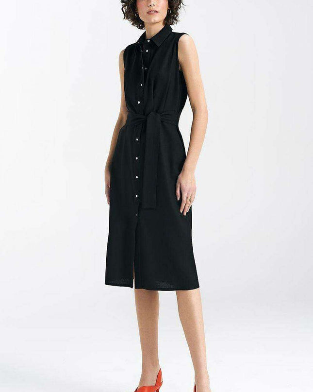 Elegant Sleeveless Midi Shirt Dress With Snap Fastening