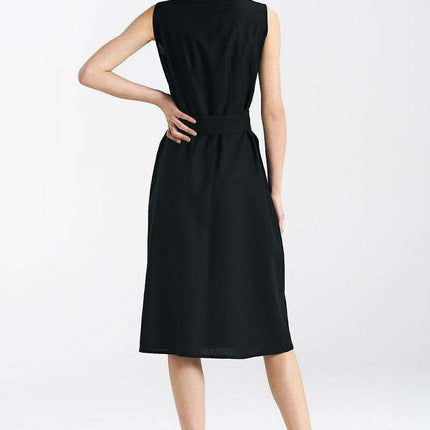 Elegant Sleeveless Midi Shirt Dress With Snap Fastening