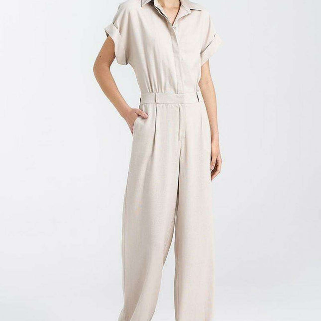 Elegant Linen Viscose Blend Jumpsuit Made In Europe