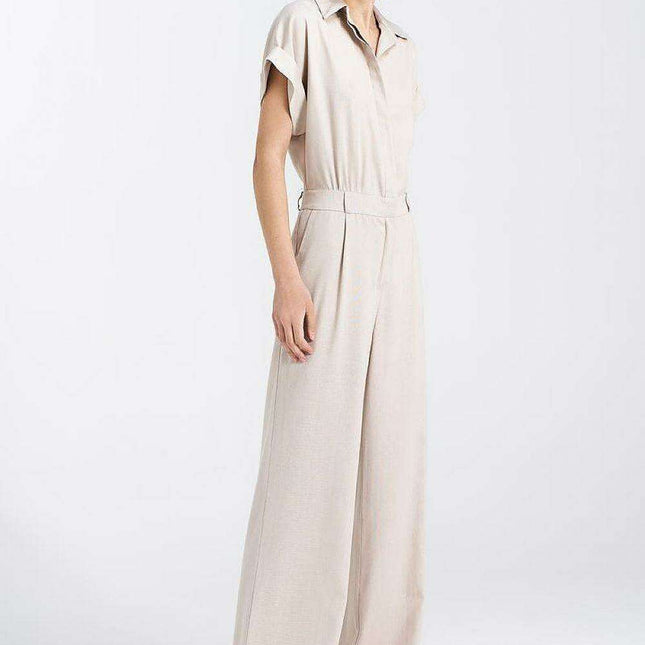 Elegant Linen Viscose Blend Jumpsuit Made In Europe