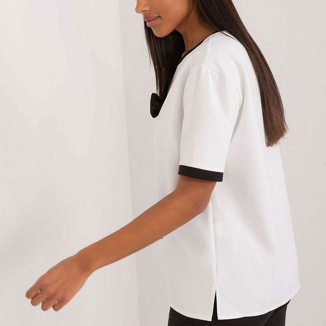 Zirconia-Embellished Floral Cotton Blouse