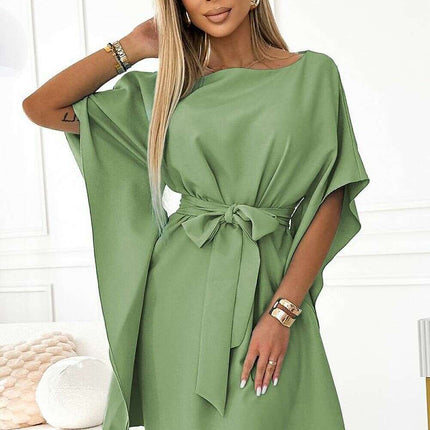 Olive Green Butterfly Dress with Belt by Numoco