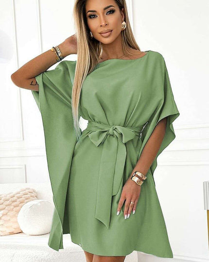 Olive Green Butterfly Dress with Belt by Numoco