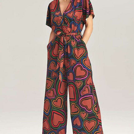 Elegant Wrap Front Wide-Leg Jumpsuit with Kimono Sleeves