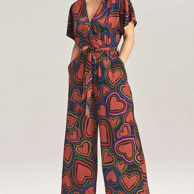 Elegant Wrap Front Wide-Leg Jumpsuit with Kimono Sleeves