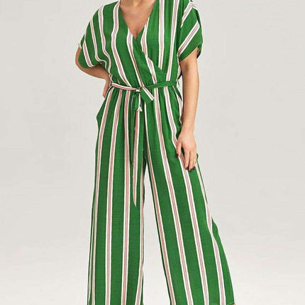 Elegant Wrap Front Wide-Leg Jumpsuit with Kimono Sleeves