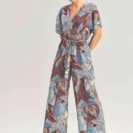Elegant Wrap Front Wide-Leg Jumpsuit with Kimono Sleeves