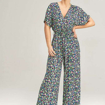 Elegant Wrap Front Wide-Leg Jumpsuit with Kimono Sleeves