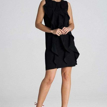 Chic Sleeveless Trapeze Cocktail Dress with Ruffle Accents