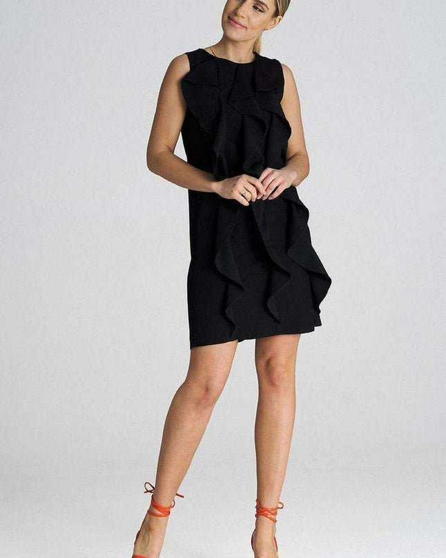 Chic Sleeveless Trapeze Cocktail Dress with Ruffle Accents