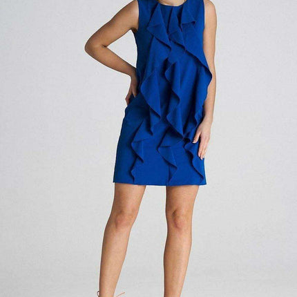 Chic Sleeveless Trapeze Cocktail Dress with Ruffle Accents