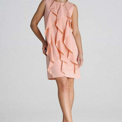 Chic Sleeveless Trapeze Cocktail Dress with Ruffle Accents