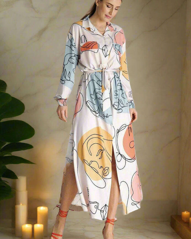 Chic Maxi Shirt Dress with Tailored Collar and Buttoned Sleeves