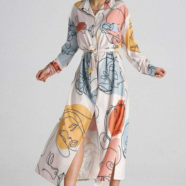 Chic Maxi Shirt Dress with Tailored Collar and Buttoned Sleeves