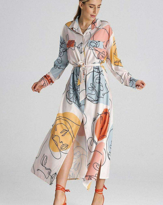 Chic Maxi Shirt Dress with Tailored Collar and Buttoned Sleeves