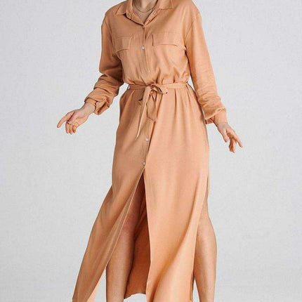 Chic Maxi Shirt Dress with Tailored Collar and Buttoned Sleeves