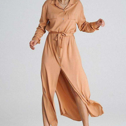 Chic Maxi Shirt Dress with Tailored Collar and Buttoned Sleeves