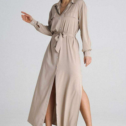Chic Maxi Shirt Dress with Tailored Collar and Buttoned Sleeves