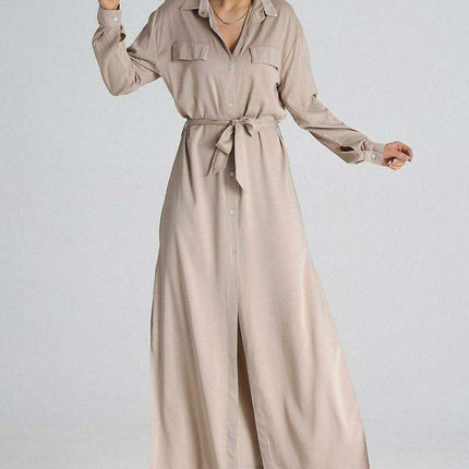 Chic Maxi Shirt Dress with Tailored Collar and Buttoned Sleeves