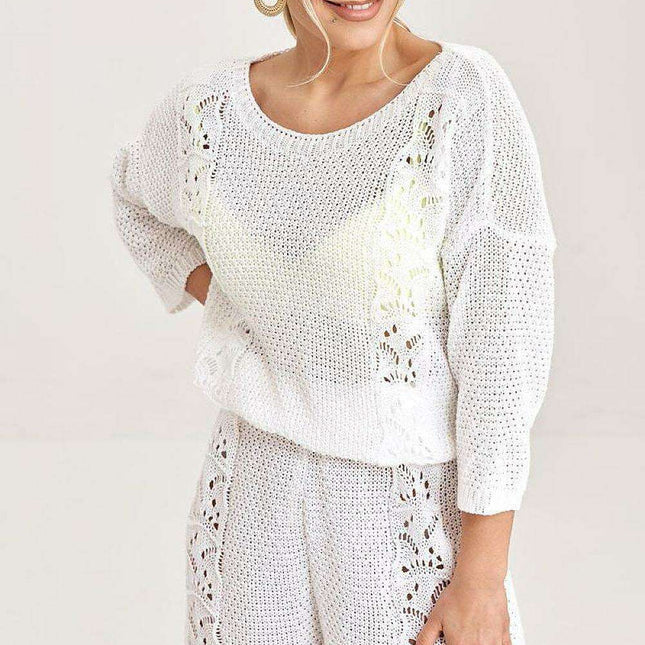 Chic Lace-Trimmed Knit Blouse and Shorts Set