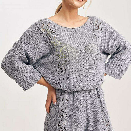 Chic Lace-Trimmed Knit Blouse and Shorts Set