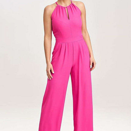 Elegant Sleeveless Wide-Leg Jumpsuit with Stylish Neck Tie Detail