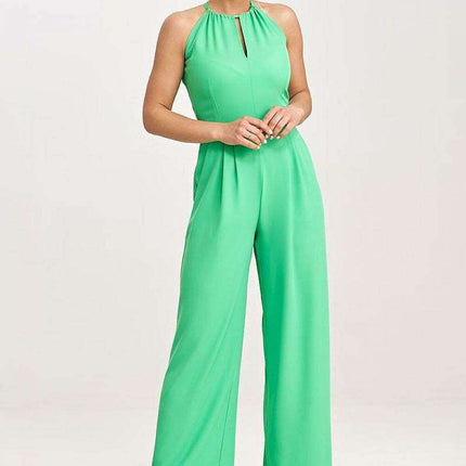 Elegant Sleeveless Wide-Leg Jumpsuit with Stylish Neck Tie Detail