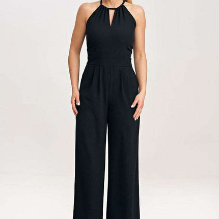 Elegant Sleeveless Wide-Leg Jumpsuit with Stylish Neck Tie Detail