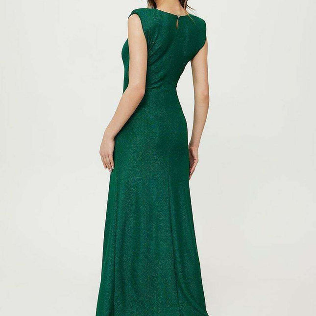 Sophisticated Metallic Thread Evening Dress with Dramatic High Slit