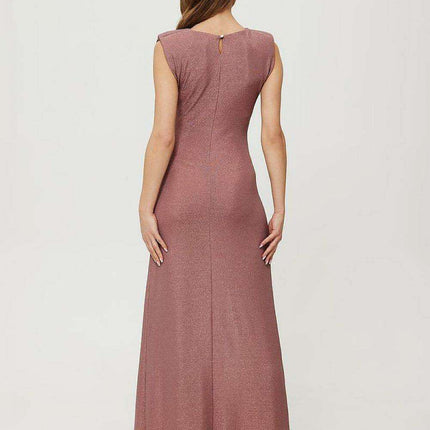 Sophisticated Metallic Thread Evening Dress with Dramatic High Slit