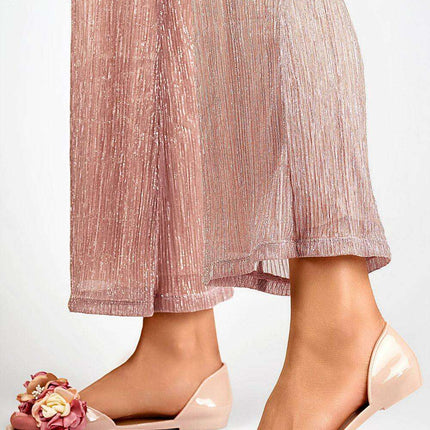 Floral Design Open-Toe Slip-On Flats