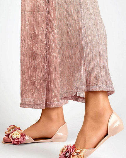 Floral Design Open-Toe Slip-On Flats