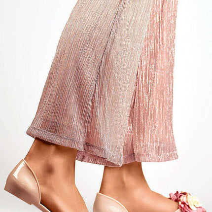 Floral Design Open-Toe Slip-On Flats