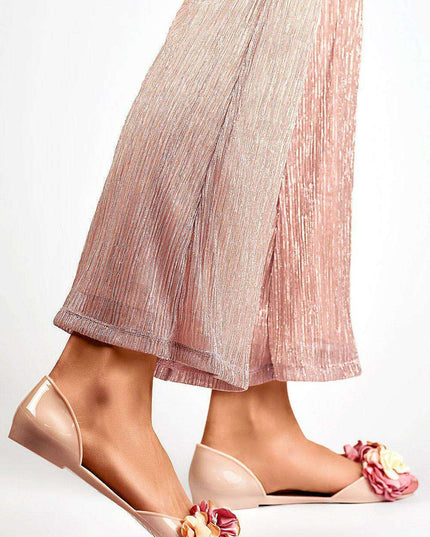 Floral Design Open-Toe Slip-On Flats