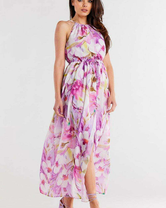 Versatile Chiffon Daydress with Adjustable Waist and Stylish Slit