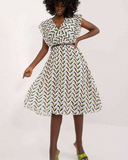 Pleated Summer Dress Sweetheart Neckline And Ruffle Sleeves