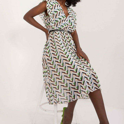 Pleated Summer Dress Sweetheart Neckline And Ruffle Sleeves