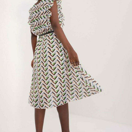 Pleated Summer Dress Sweetheart Neckline And Ruffle Sleeves