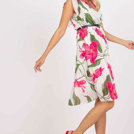 Pleated Summer Dress Sweetheart Neckline And Ruffle Sleeves