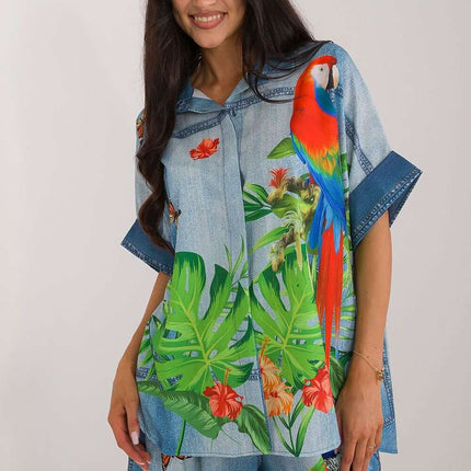 Vibrant Print Short Sleeve Shirt for Women Modern Style