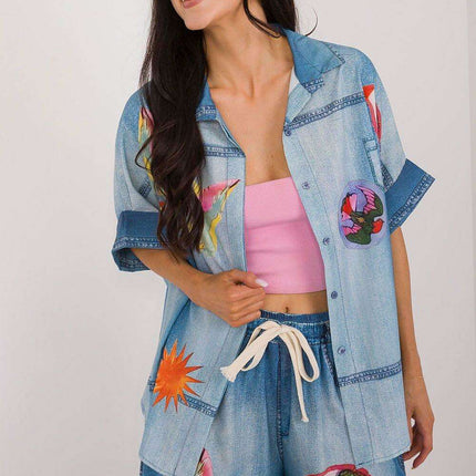 Vibrant Print Short Sleeve Shirt for Women Modern Style