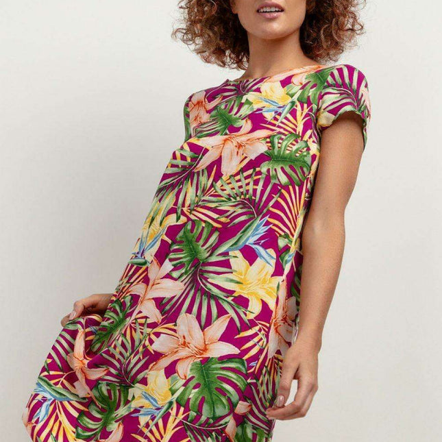 Chic Viscose Midi Dress with Distinctive Pattern Accents