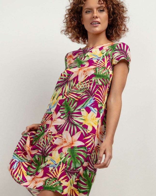 Chic Viscose Midi Dress with Distinctive Pattern Accents