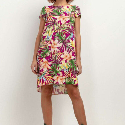 Chic Viscose Midi Dress with Distinctive Pattern Accents