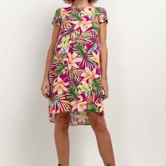 Chic Viscose Midi Dress with Distinctive Pattern Accents