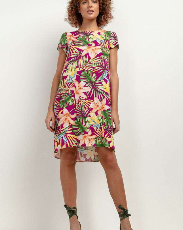 Chic Viscose Midi Dress with Distinctive Pattern Accents