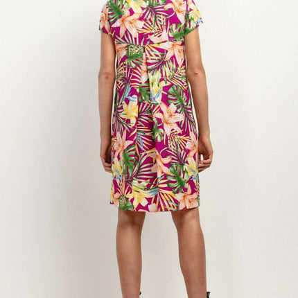 Chic Viscose Midi Dress with Distinctive Pattern Accents