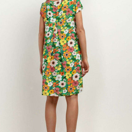 Chic Viscose Midi Dress with Distinctive Pattern Accents