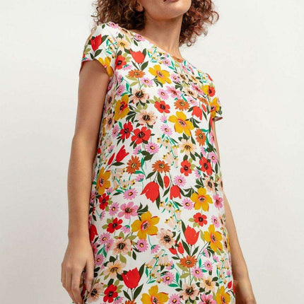 Chic Viscose Midi Dress with Distinctive Pattern Accents